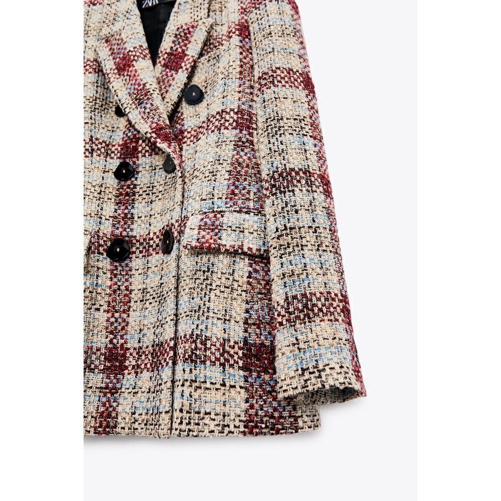 NWT Zara Blogger’s Favorite Textured Plaid Boucle Double Breasted Blazer, Small - Picture 11 of 16